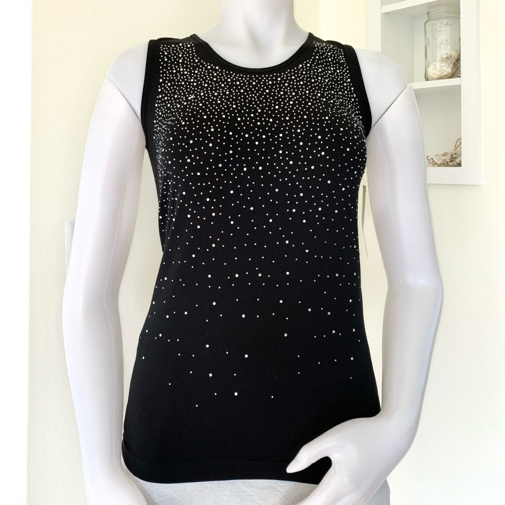 black sparkly sleeveless stretchy top